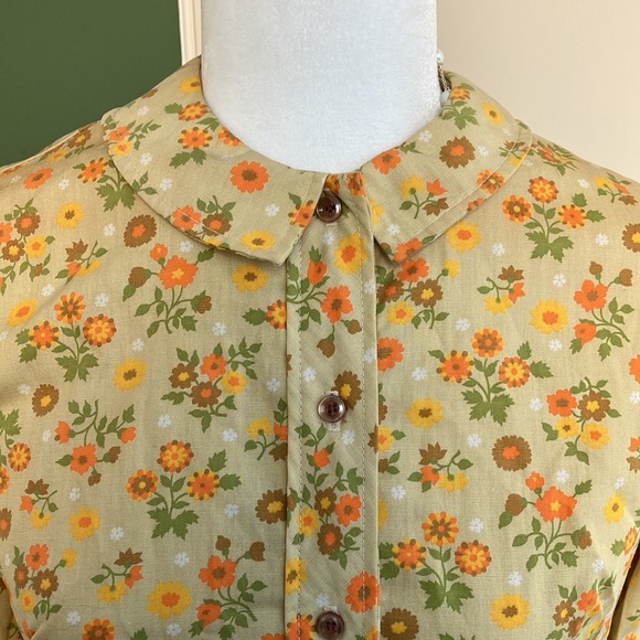 Vintage 60s 70s NWT Fall Tones Floral Flower Power Mod Dress - Picture 2 of 10